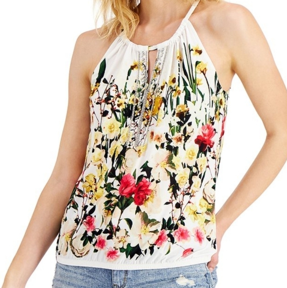 INC Keyhole Halter Style Top Yellow
